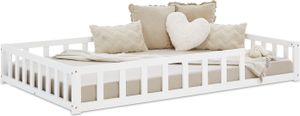 Homestyle4u 2838, Kinderbett Weiß mit Rausfallschutz 120x200 cm Bodenbett Montessori Bett Lattenrost Kleinkindbett