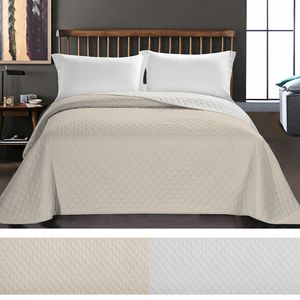 Luxus Bettüberwurf Axel mit Uni Wendedesign - Zweiseitige Tagesdecke, Farbe:Beige / White, Größe:200 x 220 cm