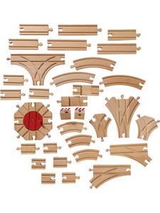 myToys ORIGINALS Holzschienen-Set, 31-teiliges Set, perfekt zum Erweitern und Ergänzen, kompatibel mit den handelsüblichen Holzeisenbahn-Systemen, Holzschienen Erweiterungsset