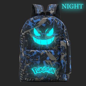 Anime Pokémon Gengar Leuchtende Muster Schultasche Lässiger Rucksack Outdoor Reisetasche Ca. 32*12*43 Grau blau