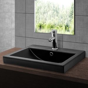 ML-Design Waschbecken Rechteckigform, 53,5x46x16,5 cm, Schwarz matt, aus Keramik, Aufsatzwaschbecken mit Hahnloch und Überlauf, Einbauwaschbecken Einbauwaschtisch Waschschale Handwaschbecken für Badezimmer