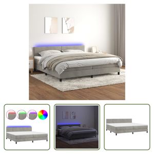 The Living Store Boxspringbett mit Matratze & LED Hellgrau 200x200 cm Samt