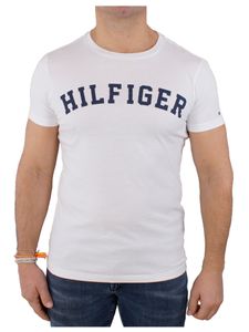 Tommy Hilfiger Herren Gewölbtes Logo-T-Shirt, Weiß L