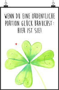 Mr. & Mrs. Panda Poster Blume Kleeblatt Motiv DIN A3 - Weiß - Geschenk, Pflanzen, Frühlings Deko, Wandposter, Handgemaltes Poster, Blumen, Glück, Neuanfang, Blumen Deko