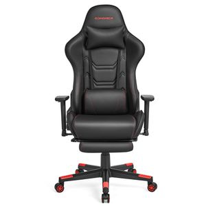 SONGMICS Gaming-Stuhl, ergonomisch, Fußstütze, Lendenwirbelstütze, Kopfkissen, rot