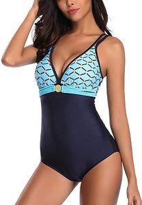 Damen Badeanzug mit Tiefem V-Ausschnitt Figurformender Große Größe Einteiliger Schwimmanzug für Bauchweg 3XL