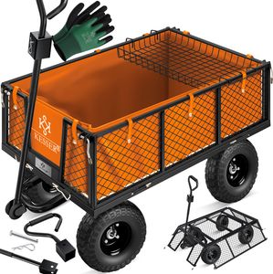 KESSER® Gartenwagen Bollerwagen Transportwagen 700kg belastbar Gartenkarre, inkl. herausnehmbare Plane, Luftreifen Gerätewagen Handwagen vielseitig einsetzbar inkl. Handschuhe + Ablage