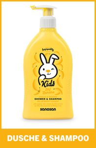 sanosan 2in1 Dusche & Shampoo Banane für Kinder - Duschgel & Haarshampoo - Haarpflege & Hautpflege 1x 400 ml