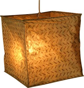 Quadratische Papier Hängelampe, Papierlampenschirm Annapurna, Handgeschöpftes Papier - Weiß/braun, Gelb, Lokta-Papier, 25*24*24 cm, Asiatische Lampenschirme aus Papier & Stoff