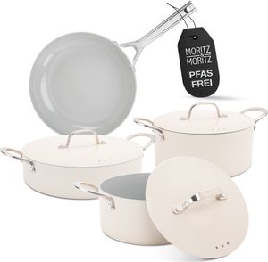 Moritz & Moritz Topf- und Pfannenset, 7tlg., creme