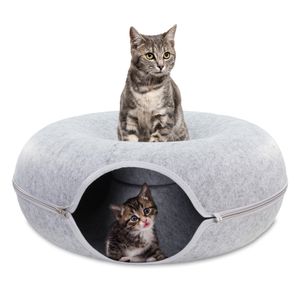 Katzenbett Katzenhöhle Filz - Katzentunnel als Katzen Bett Cat Bed Höhle, Bettchen oder Tunnel als Schlafplatz oder Cat House Kuschelhöhle Spieltunnel Katzendonut hellgrau