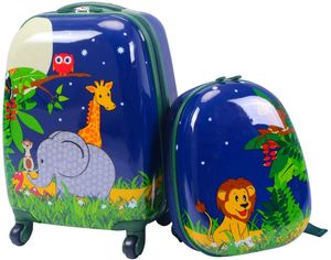 Kinderkoffer-Set Kiderkoffer mit Rucksack, Kindertrolley Kindergepäck, Handgepäck Reisegepäck Hartschalenkoffer für Kinder, 16 Zoll + 12 Zoll (Dunkelblau)