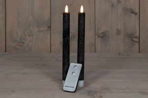 Coen Bakker LED Stabkerzen schwarz mit Fernbedienung shabby style 2 Stück 3D Flamme warmweiß 2x23cm