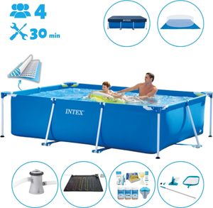 Intex-Schwimmbecken mit rechteckigem Rahmen – 260 x 160 x 65 cm – Blau – im Lieferumfang enthalten Abdeckung - Bodenplane - Filterpumpe für Schwimmbad - Solarmatte - Wartungspaket - Reinigungskit
