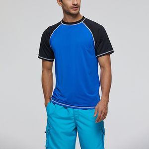 Herren Kurzarm Badeanzüge Shirt Sonnenschutz Surfen UV-Schutz Tops Neoprenanzug,Farbe:Blau,Größe:XL