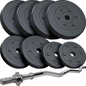 ScSPORTS® Hantelset - 35kg, Curlstange, 120cm, Stahl, 4x5/2x2,5/2x1,25 kg Hantelscheiben, 30mm, Kunststoff, Schwarz - Curl Hantelstange Set, Curlset, SZ Stange mit Gewichten
