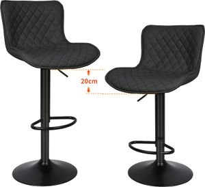 2er Set Barhocker mit Lehne Barstuhl Küchenhocker Drehbar Hocker Kunstleder - Schwarz