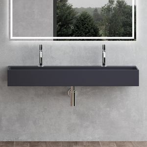 Mai & Mai Waschbecken Aufsatzwaschbecken Hängewaschbecken aus Mineralguss 120x40x12cm in Anthrazit matt mit 2 Armaturenlöcher Col6028