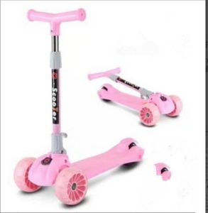 Kinderroller Kinderscooter Dreiradscooter mit LED Räder Höhenverstellbare faltbarem Lenker bis 50kg Rosa