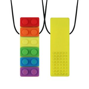 Beissring für babys Regenbogenfarbig, Chew Chew Sensory kauen halskette, Langlebiges und starkes Silikon-Kauspielzeug Gelb