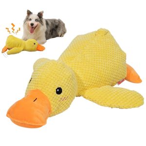 Quack-Quack Duck Dog Toy, Hundespielzeug Quietschend, Spielzeug Hund Unzerstörbar, Langlebiges Plüsch-Kauspielzeug für große Welpen und Kleine, gelb
