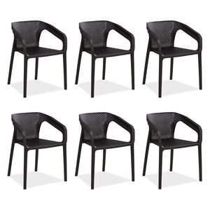 Homestyle4u 2684, Gartenstuhl 6er Set, Kunststoff stapelbar schwarz wetterfest Gartenmöbel Stühle