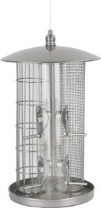 Dehner Natura Premium Wildvogel Futterspender Triple, 3-in-1 Futterstation für Wildvögel, Futterstelle wetterfest / hängend, inkl. Aufhängevorrichtung, Ø 22 cm, Höhe 36.5 cm, Metall, silber