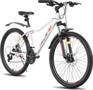 HILAND 27.5 Zoll Mountainbike Damen mit Lock-Out Federgabel 21 Gang Shimano Aluminiumrahmen Doppelscheibenbremse Studenten-Pendlerfahrrad, Weiß