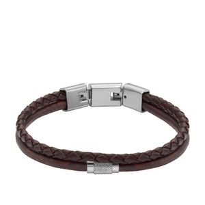 Fossil JF04702040 Armband Herren Multi-Strang Leder Braun Edelstahl 18,5 cm