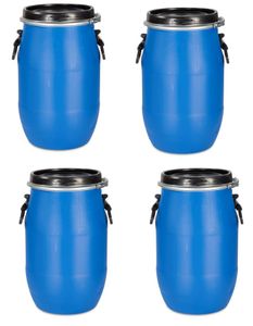 4 Stück 30 Liter Deckelfass, Kunststofffass, Futtertonne, Fass, Plastikfass Farbe blau (4x30 D)