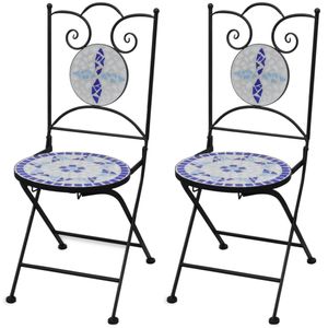 vidaXL Bistro židle skládací 2 ks. Keramické modré a bílé