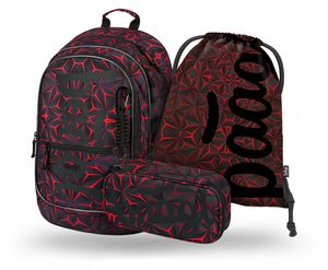 BAAGL Core Red Polygon Rucksack-Set 3tlg: Rucksack, Federmäppchen, Turnbeutel