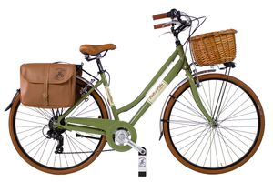 Dolce Vita by Canellini Fahrrad Citybike Frau Aluminium mit Korb und Tasche - Olivgrun 50