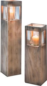 2tlg. Set Shabby Holz Windlicht 70 / 50cm Säule Bodenwindlicht Deko Kerzenhalter