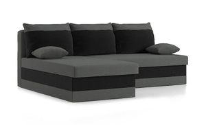 Ecksofa DELI 200 cm x 140 cm LINKS mit Schlaffunktion - L-förmig - Bettkästen - Farben zur Auswahl STOFF HAITI 14 + HAITI 17 Hellgrau&Schwarz