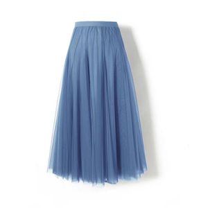 DEBAIJIA Damen Chiffon Maxirock  Damen Elegant Hohe Taille Lange Röcke Kleid (Hellblau)