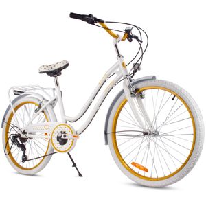 Dievčenský bicykel 24 palcov pre sväté prijímanie s 7-rýchlostným srdcovým bicyklom SHIMANO biele zlato