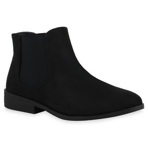 Mytrendshoe Damen Stiefeletten Chelsea Boots Blockabsatz Kurzschaft-Schuhe 835613, Farbe: Schwarz Velours, Größe: 37