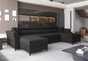 AX LIVING Ecksofa klein mit Schlaffunktion Ribella 345 cm Grafit U-Form, Bettkasten