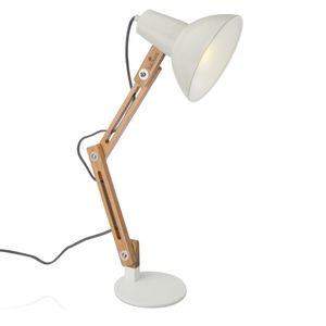 Navaris Design Holz Schreibtischlampe - E27 Fassung - mit Standfuß - Retro Tischlampe mit verstellbarem Gelenkarm - Vintage Nachttischlampe Hellgrau