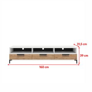 Selsey TV-Lowboard RIKKE - TV-Tisch in Holzoptik Weiß Matt / Wotan Eiche Matt mit schlanken Füßen, 160 cm breit