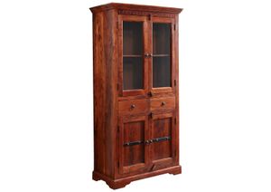 MASSIVMOEBEL24 Vitrine Akazie 90x44x180 nougat lackiert OXFORD #1011