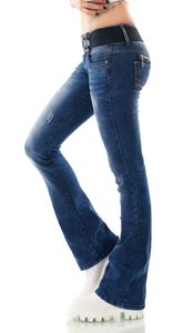 Used Bootcut-Jeans mit Stretch-Gürtel in blue washed Größe - 40
