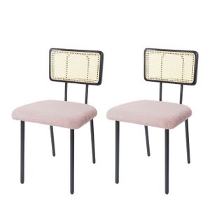 sada 2 jídelních židlí HWC-K88, křeslo židle, dřevo Poly Rattan kov Bouclé  Fabric/Textile pink