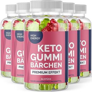 Keto Gummibärchen - Fruchtgummies mit natürlichem Pflanzenaroma - Monatsvorrat mit 60 Stück pro Packung (5x)