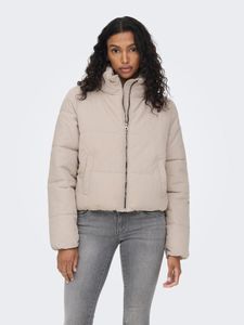 ONLY Damen Kurze Jacke ONLDOLLY Warm Gefütterte Puffer Übergangsjacke mit Reißverschluss ohne Kapuze, Farben:Beige, Größe:L