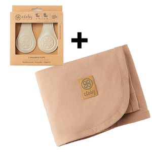 Cloby Bundle aus Leather Clips + Globy Sun Protection Blanket, Cloby Farben:Coconut Brown, Cloby Clip:Beige/Grey