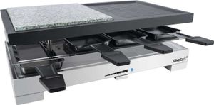 Hochwertige Natursteingrillplatte zum fettarmen Grillen, Antihaftbeschichtete Grillplatte aus Alu-Druckguß, Stufenloser Temperaturregler, Kontrollle