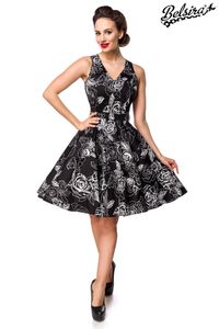 Belsira Damen Retro Vintage Kleid Rockabilly Sommerkleid 50s 60s Partykleid, Größe:L, Farbe:schwarz/weiß