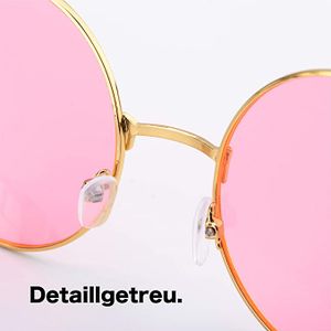 Kostümheld® 2x Hippie Brille Sonnenbrille rund rosa Accessoires für Fasching & Karneval - 70er 80er Jahre Zubehör